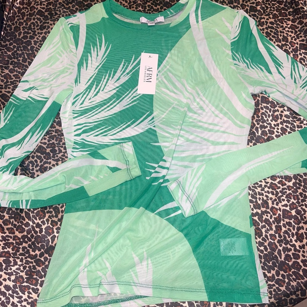 AFRM Long Sleeve Mesh Tropical Leaf Design